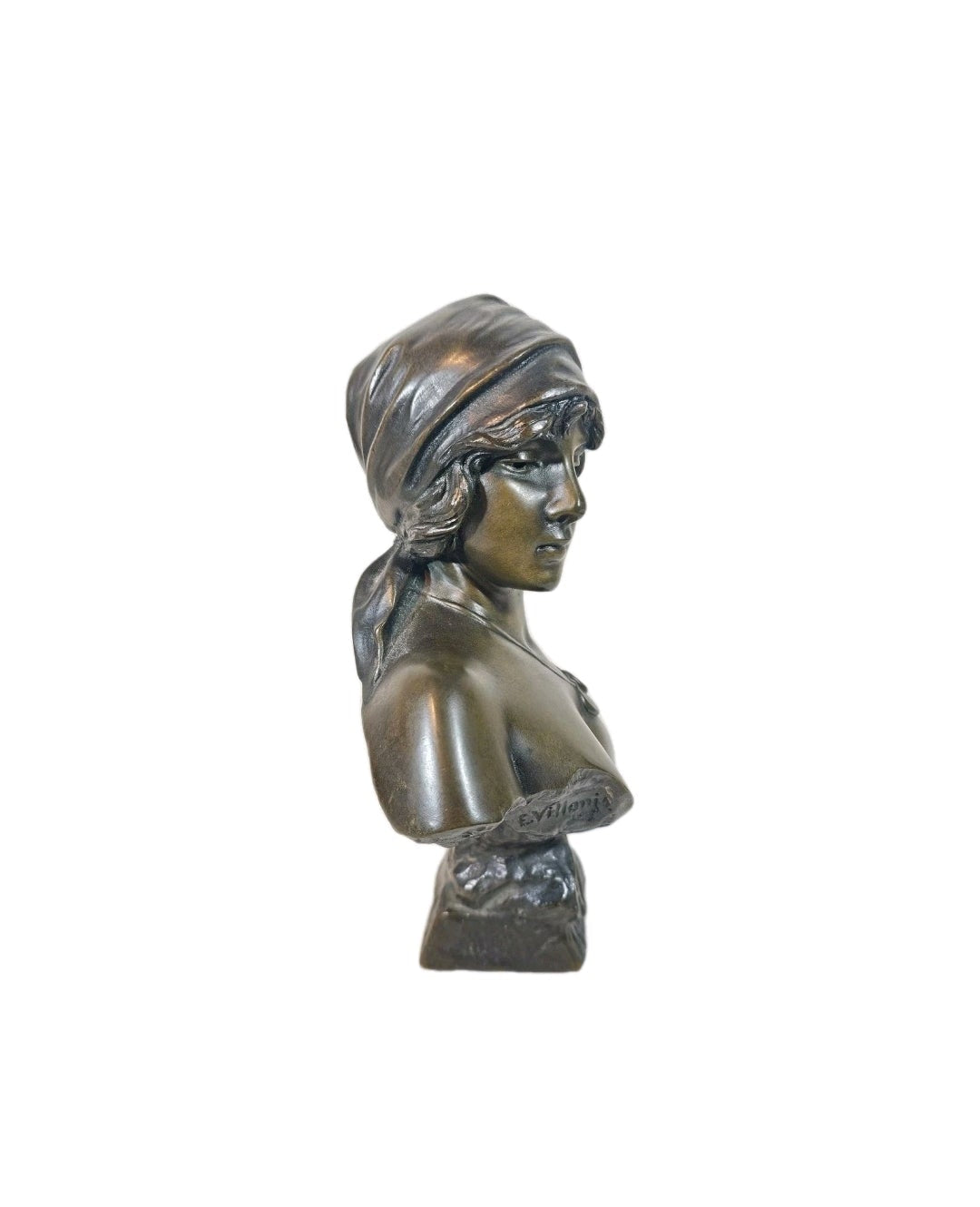 A 19thC Signed Emmanuel Villanis Bronze Bust of a Woman - La Bohmienne