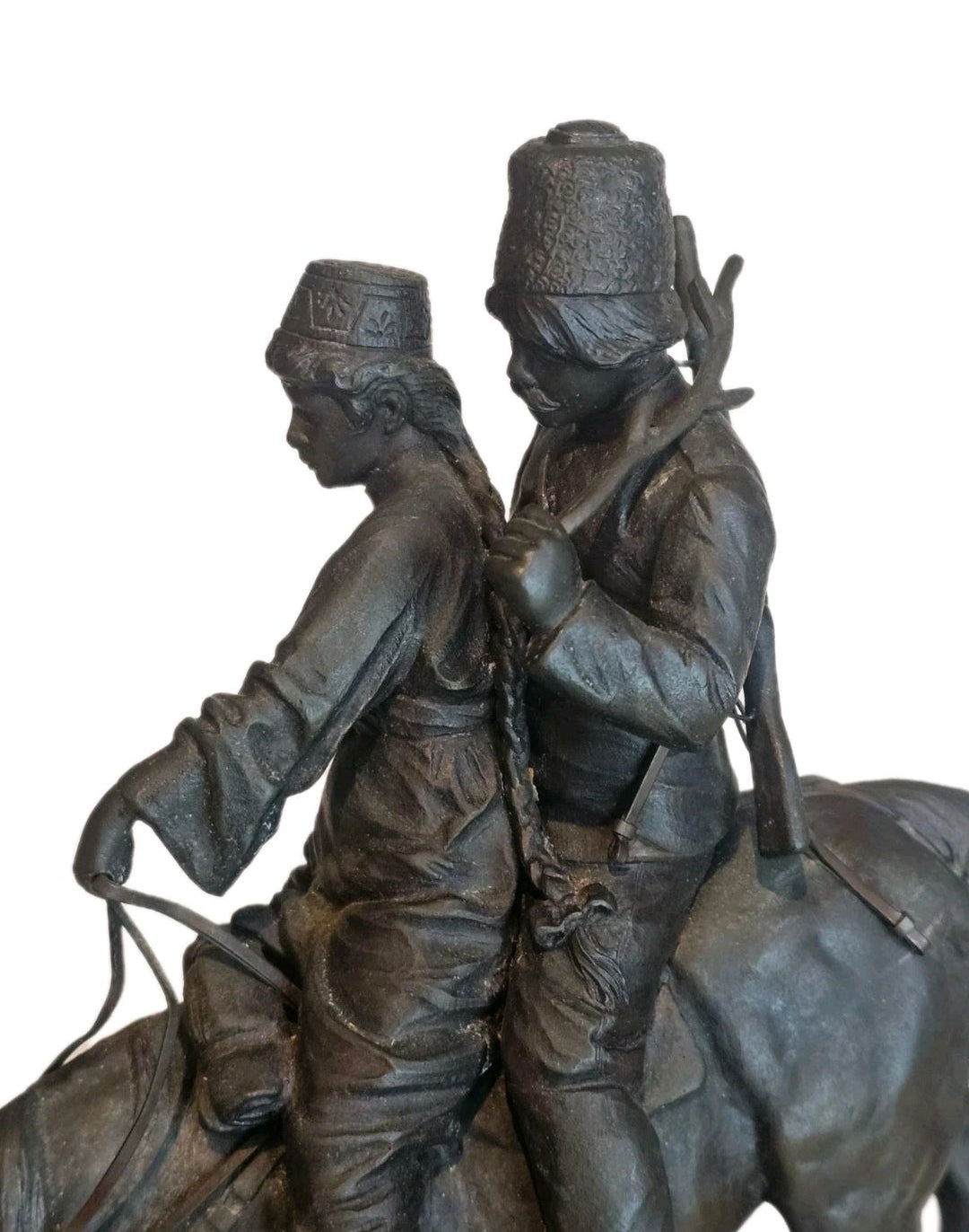 19thC A.M Bonegor (Russian) Bronze Sculpture of Two Cossacks on Horseback Signed