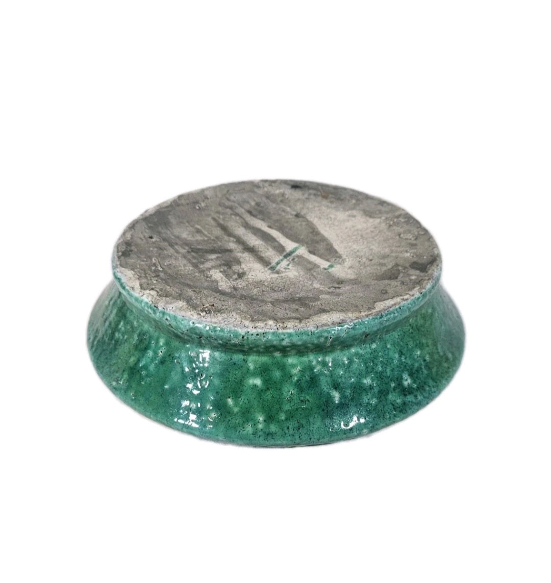 Vintage Mid Century Studio Pottery Brutish Style Jade Green Glazed Dish