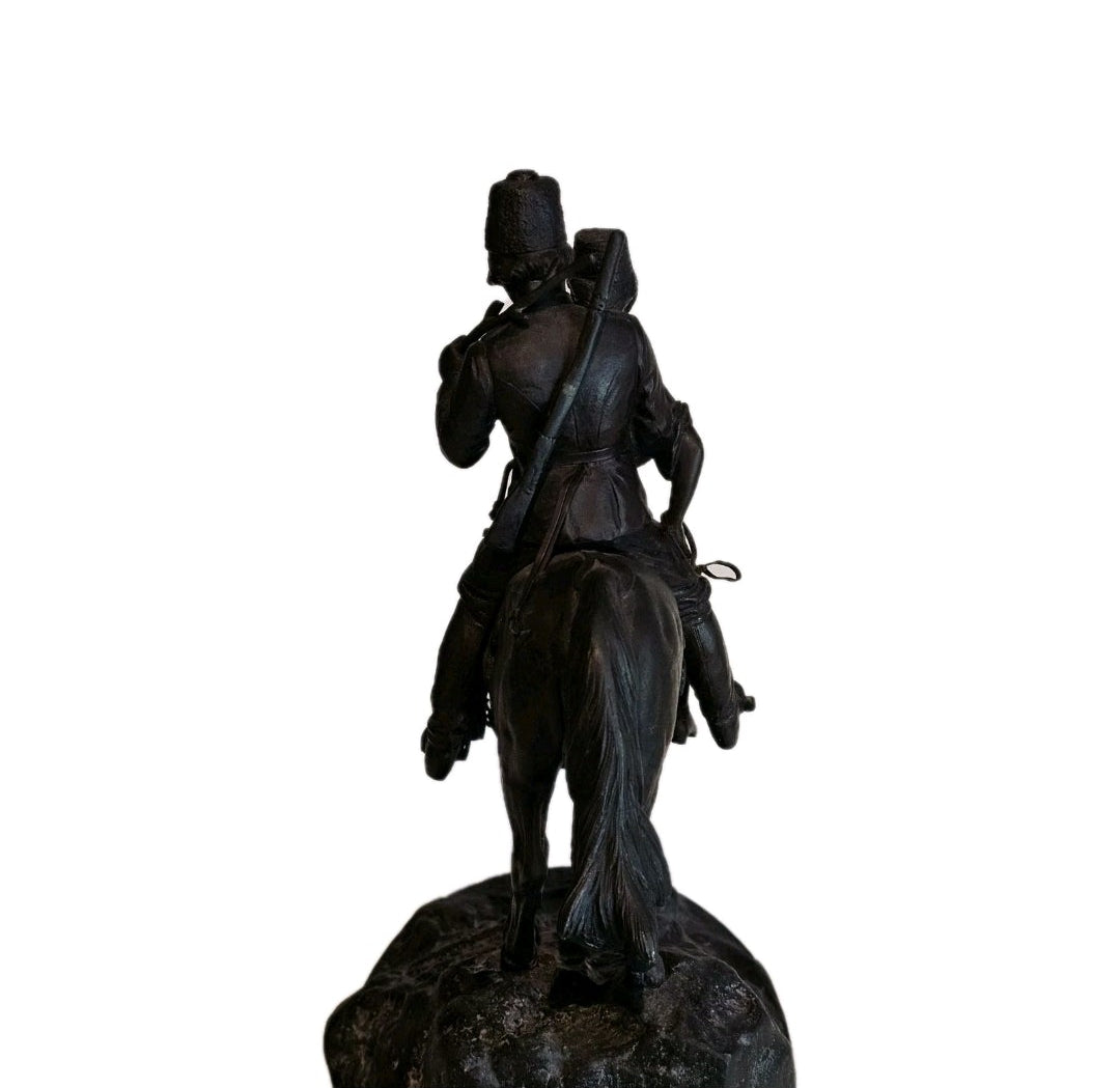 19thC A.M Bonegor (Russian) Bronze Sculpture of Two Cossacks on Horseback Signed