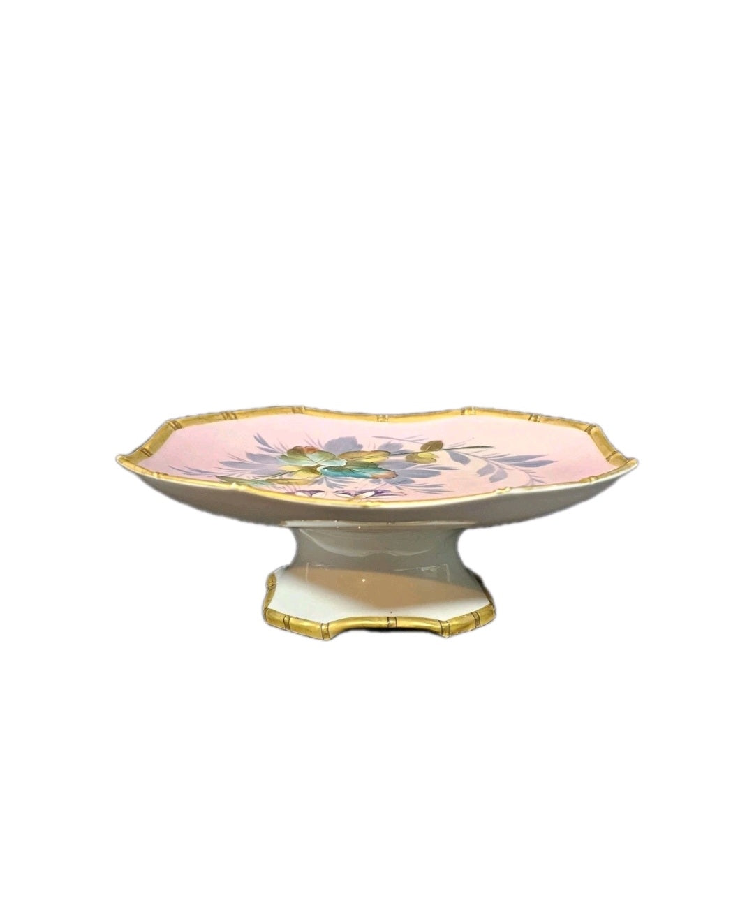 An Antique Asthetics Period Pink Cake Stand, Hand Painted with Flowers