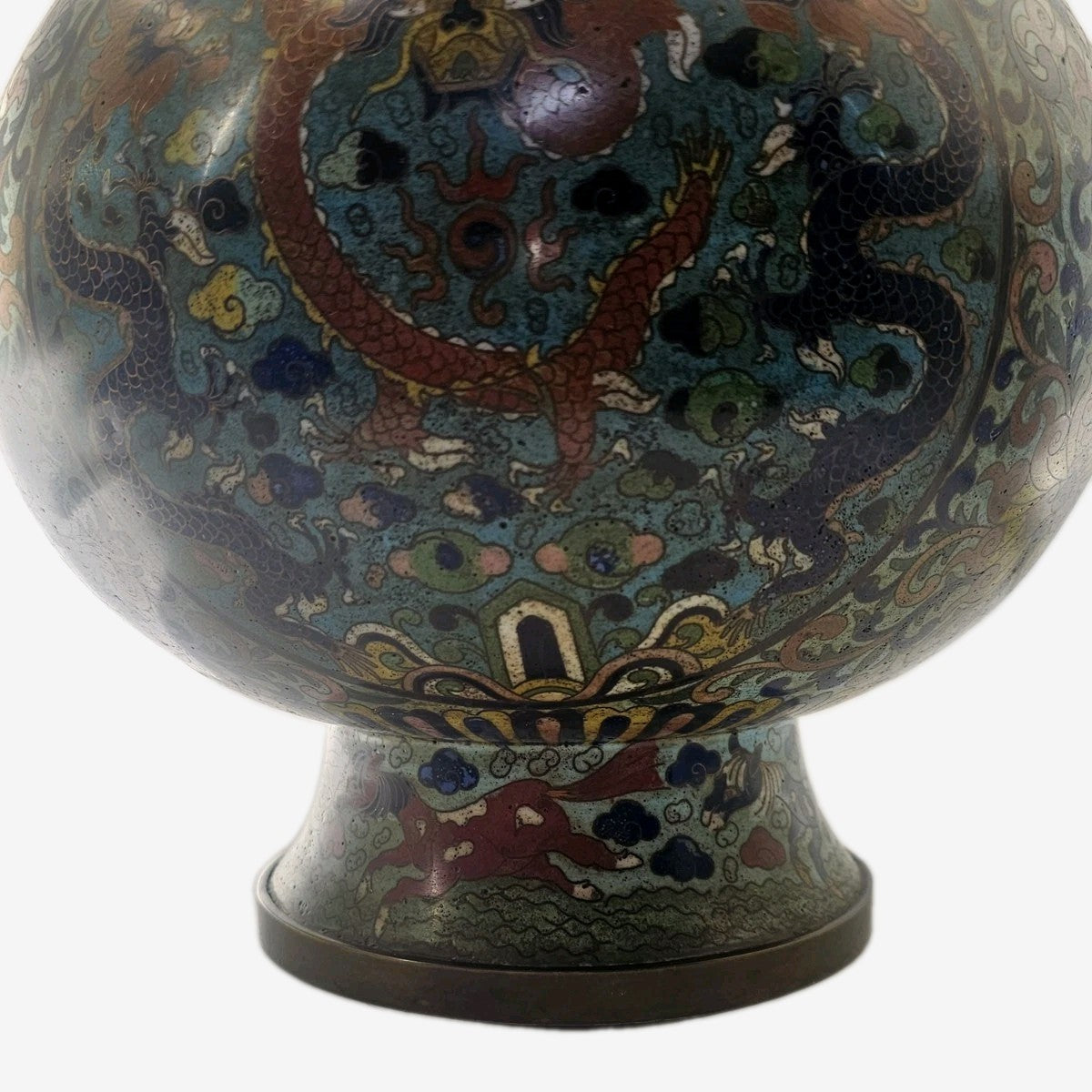 Antique Chinese Cloisonné Enamel Dragon Vase Qing Dynasty 15.4 in