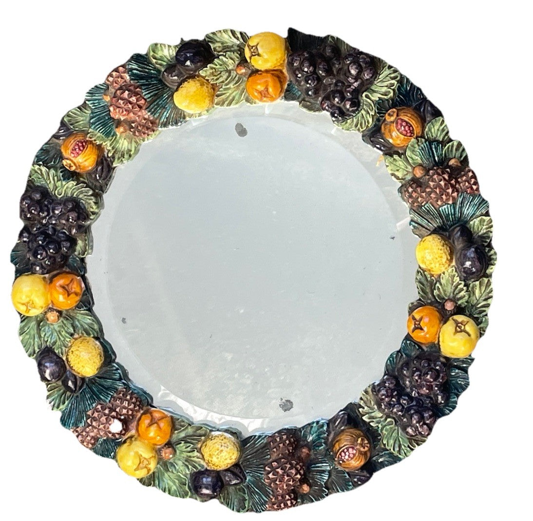 Antique Italian Style Ceramic Fruit Barbola Wall Mirror 42cm