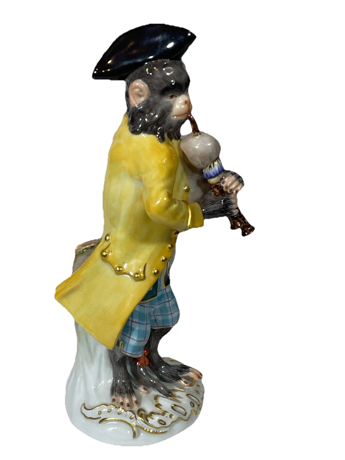 Antique Meissen Porcelain Monkey Band Bagpiper Figurine C1860