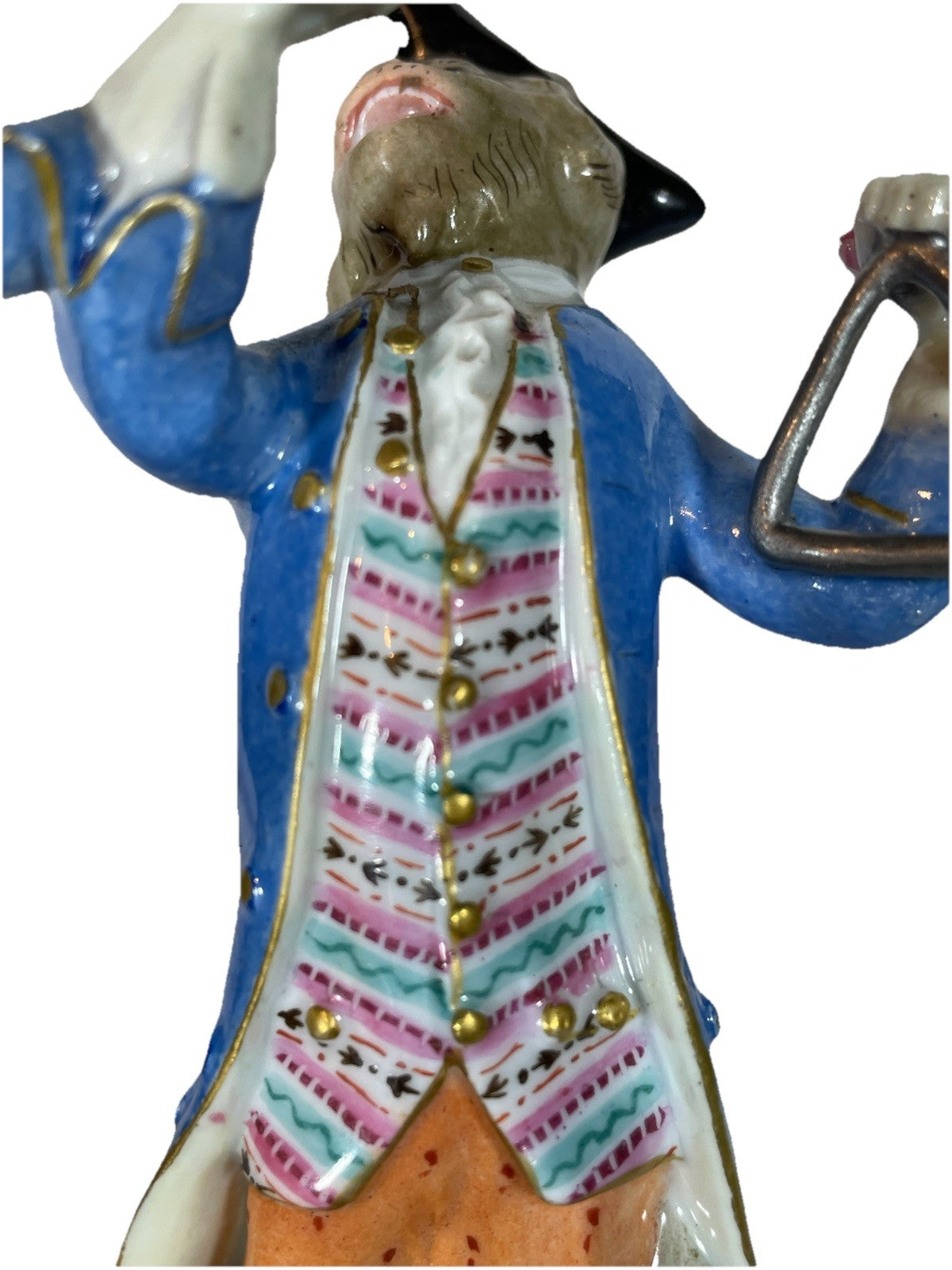 Antique Meissen Porcelain Monkey Band Triangle Player Figurine C1860