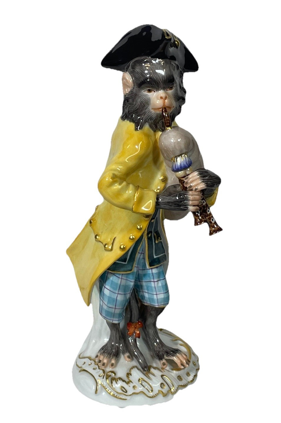 Antique Meissen Porcelain Monkey Band Bagpiper Figurine C1860