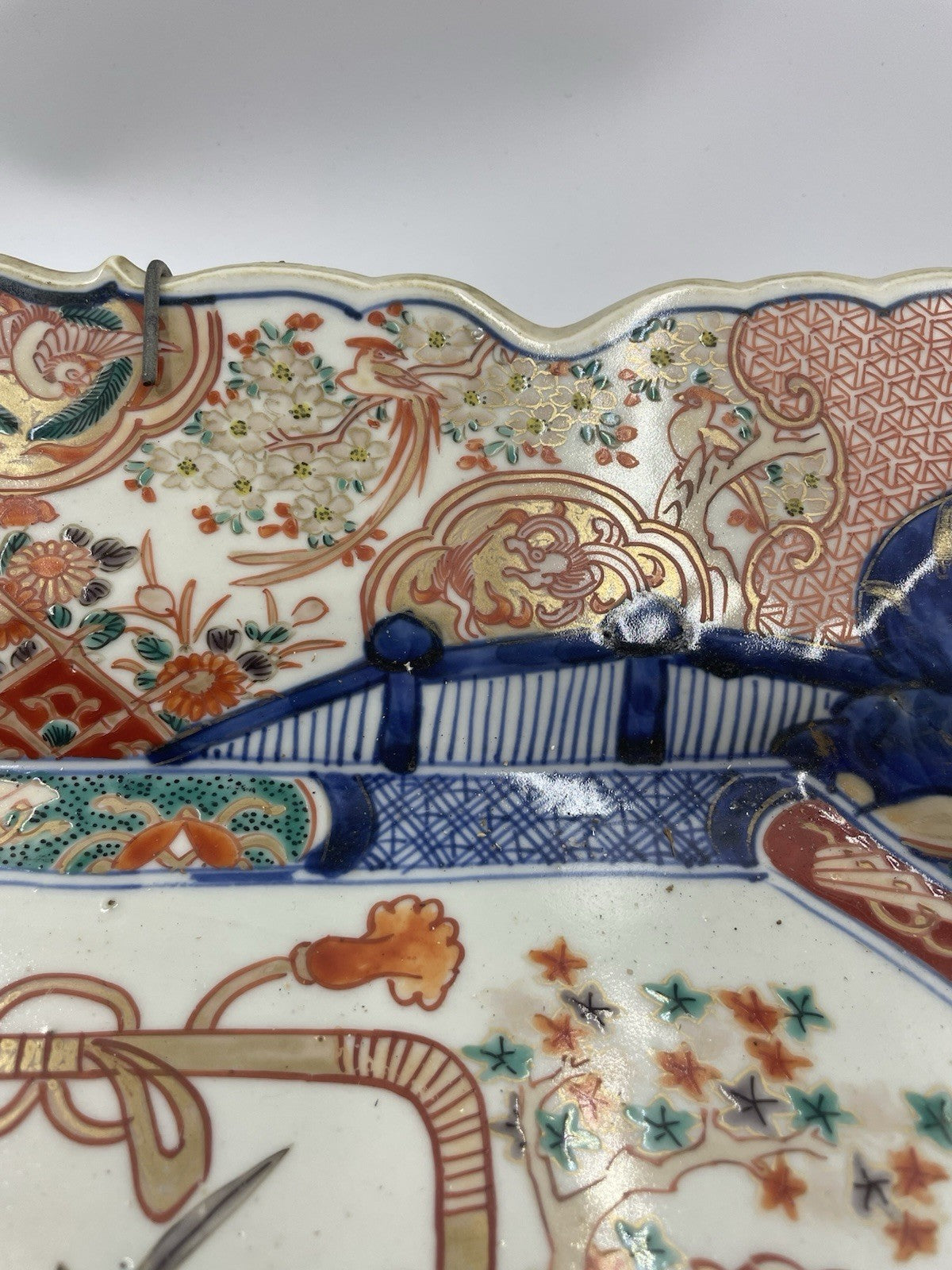 Antique Japanese Meiji Period Hand Painted Porcelain Square Charger