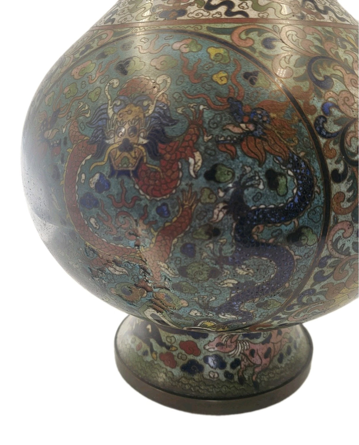 Antique Chinese Cloisonné Enamel Dragon Vase Qing Dynasty 15.4 in
