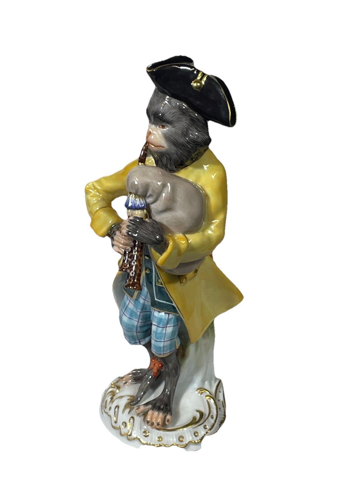 Antique Meissen Porcelain Monkey Band Bagpiper Figurine C1860