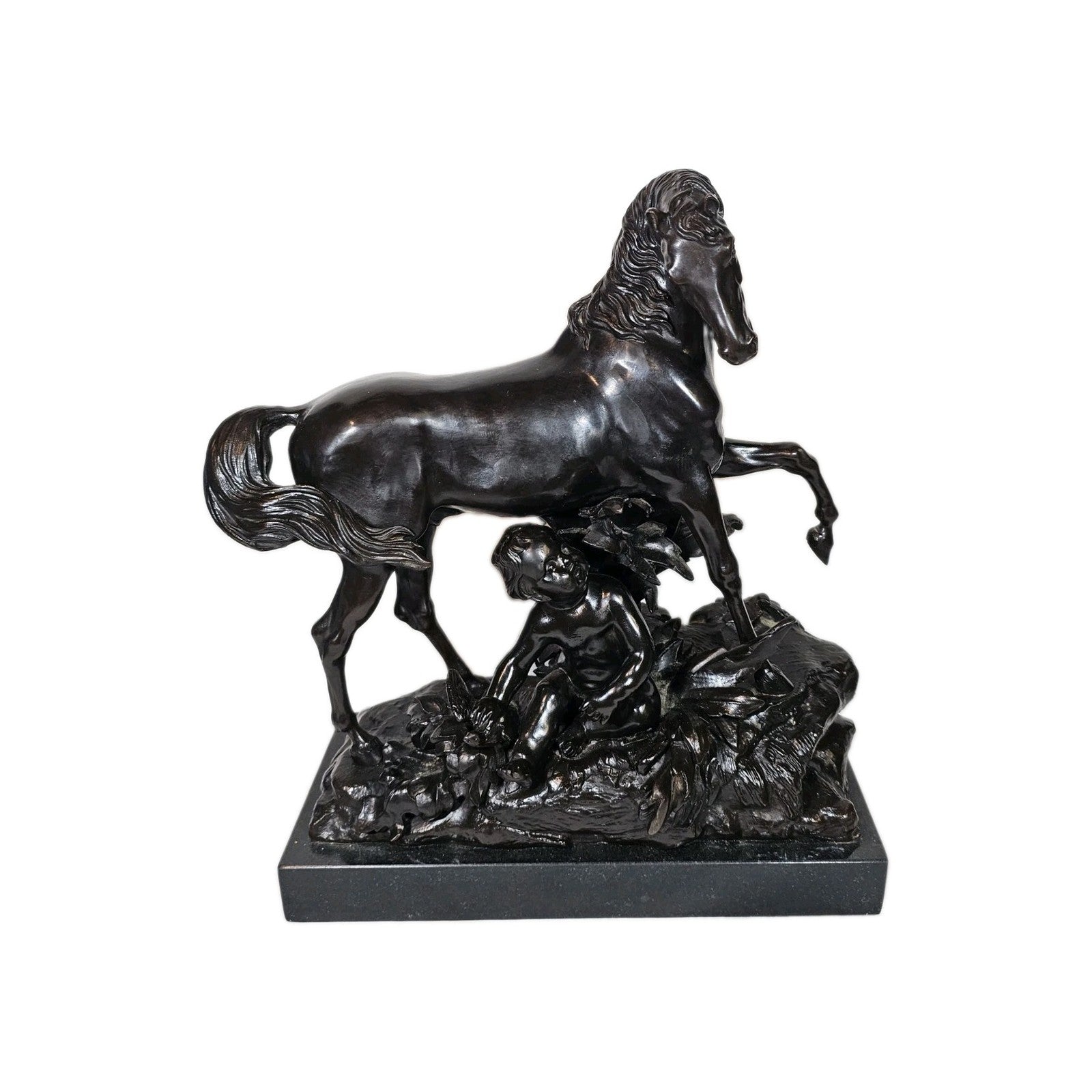 19th Century French Bronze Horse and Cherub Sculpture
