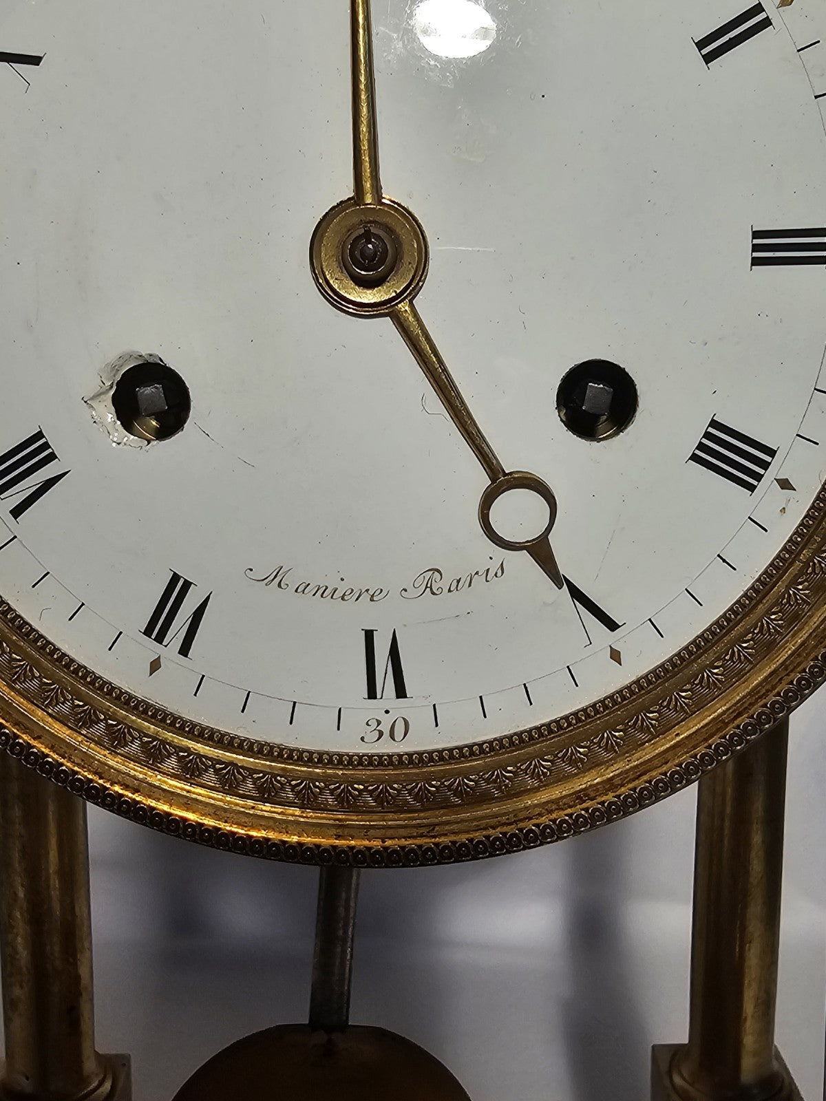 Antique French Brass Egyptian Revival Portico Clock Manière