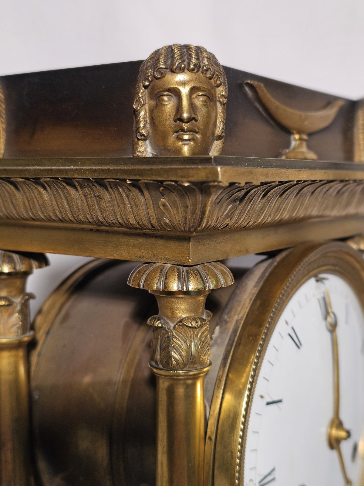 Antique French Brass Egyptian Revival Portico Clock Manière