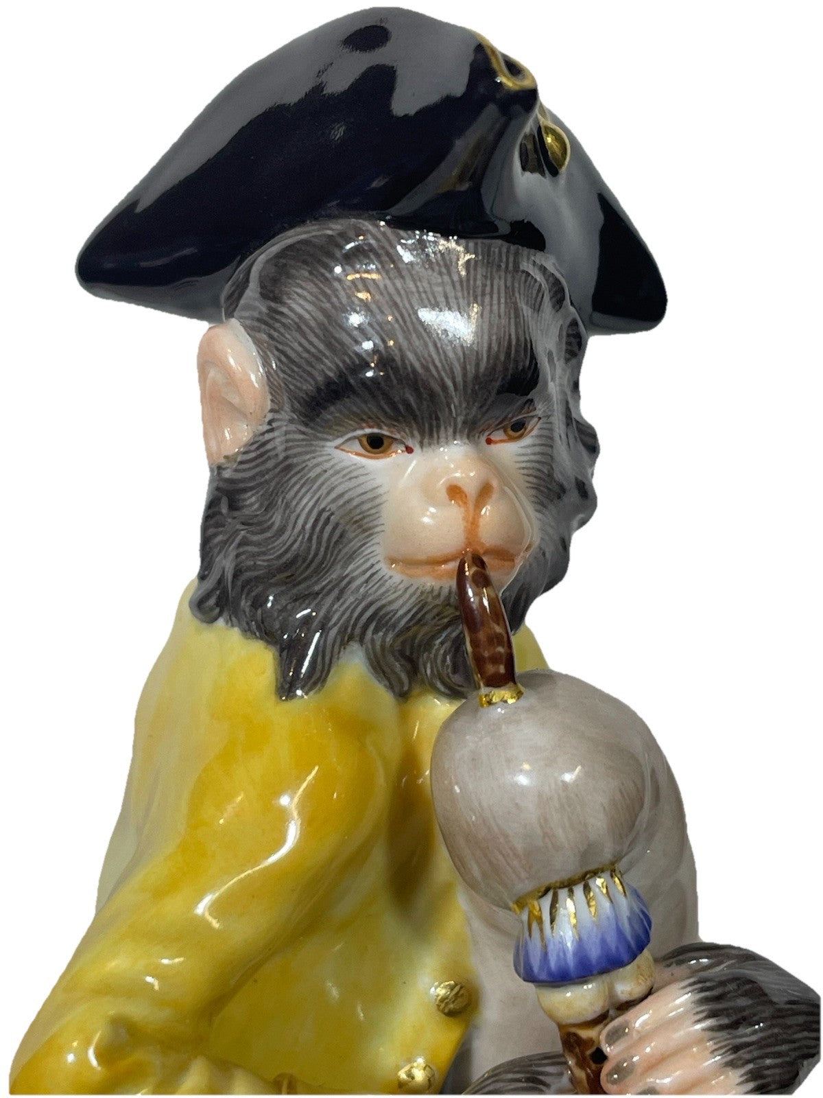 Antique Meissen Porcelain Monkey Band Bagpiper Figurine C1860