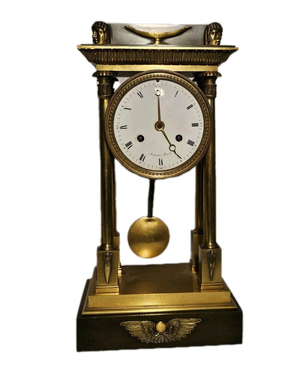 Antique French Brass Egyptian Revival Portico Clock Manière