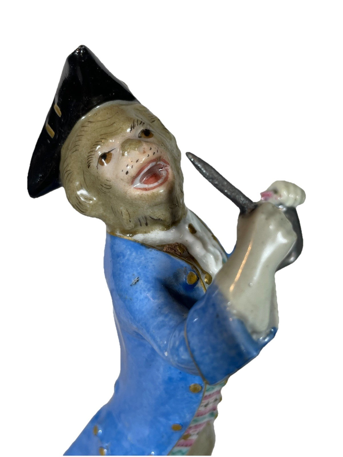 Antique Meissen Porcelain Monkey Band Triangle Player Figurine C1860