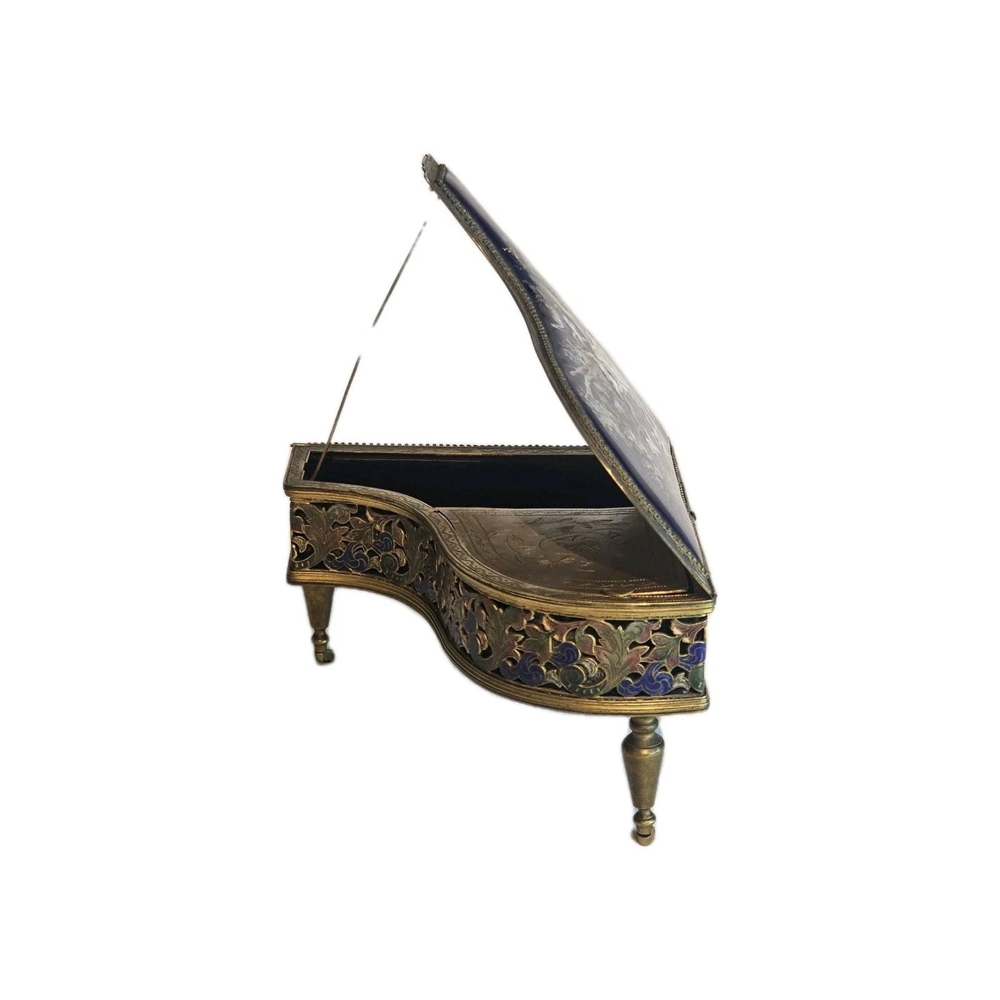 A 19thC French Musical Ormolu & Enamel Jewellery Box Modelled as a Grand Piano.