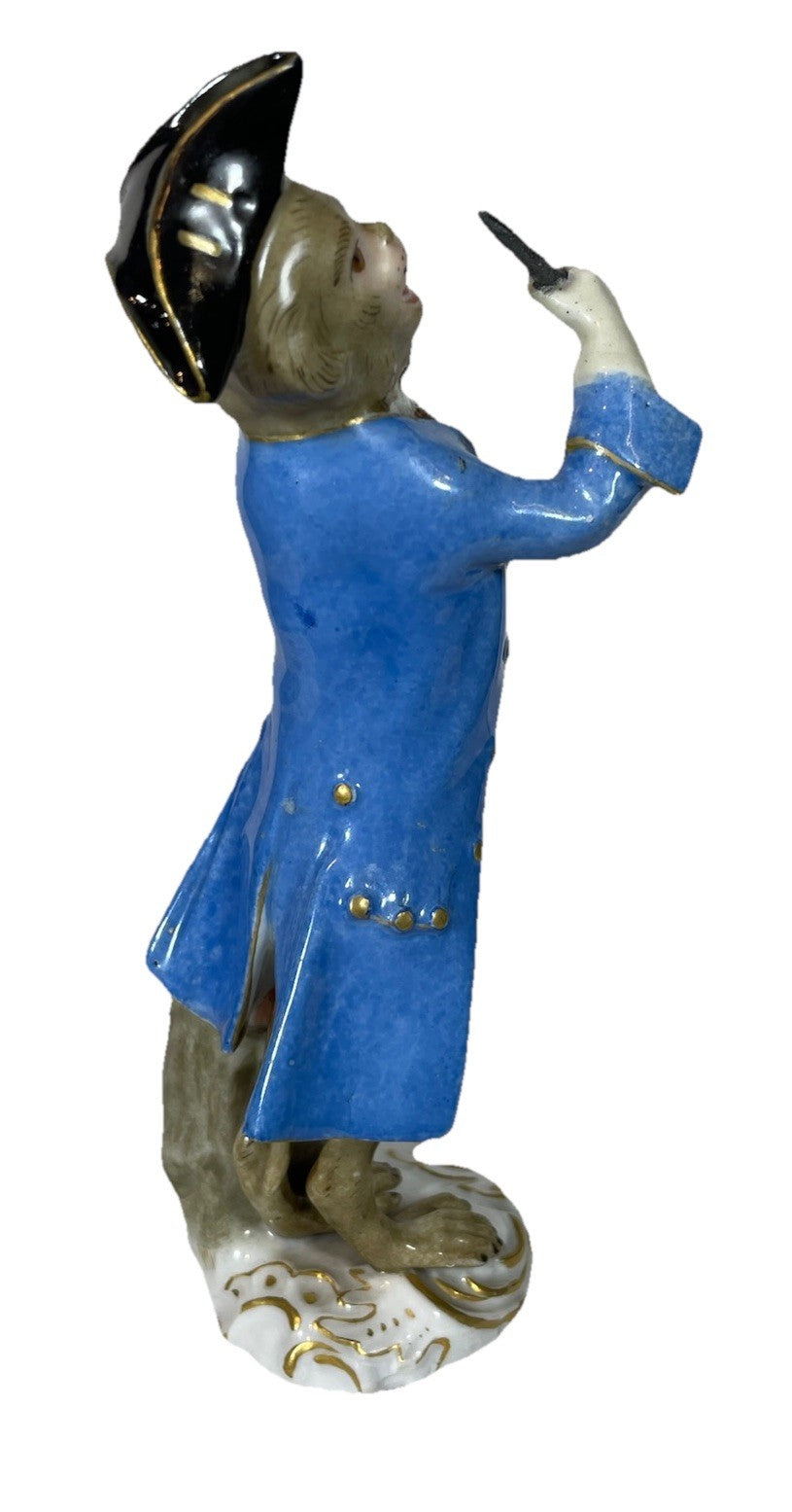 Antique Meissen Porcelain Monkey Band Triangle Player Figurine C1860