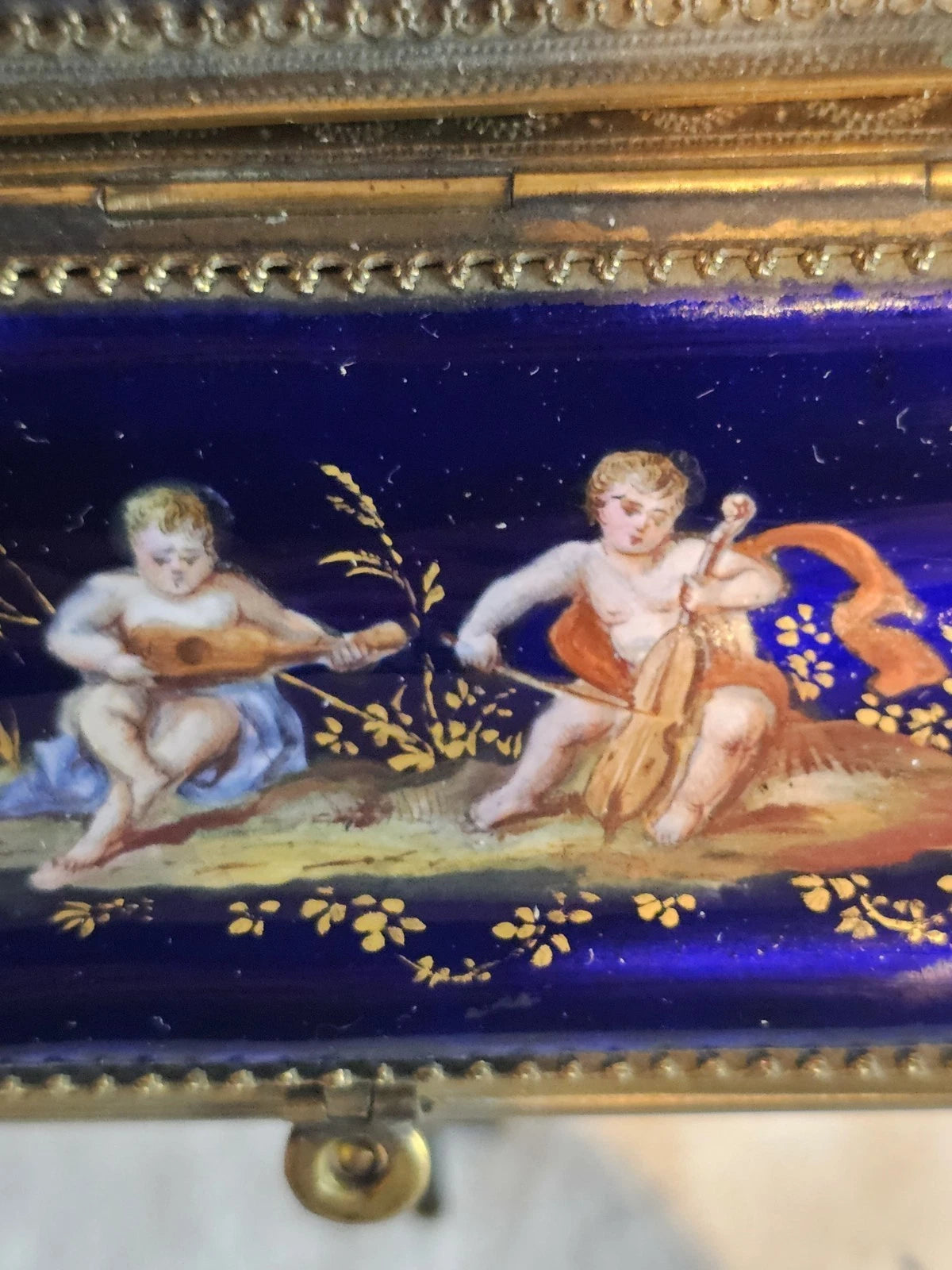 A 19thC French Musical Ormolu & Enamel Jewellery Box Modelled as a Grand Piano.