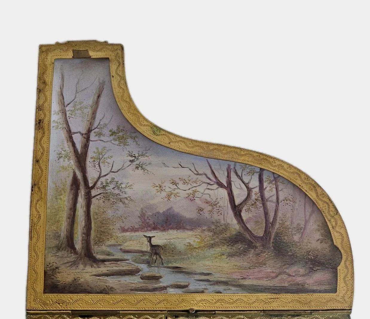 A 19thC French Musical Ormolu & Enamel Jewellery Box Modelled as a Grand Piano.