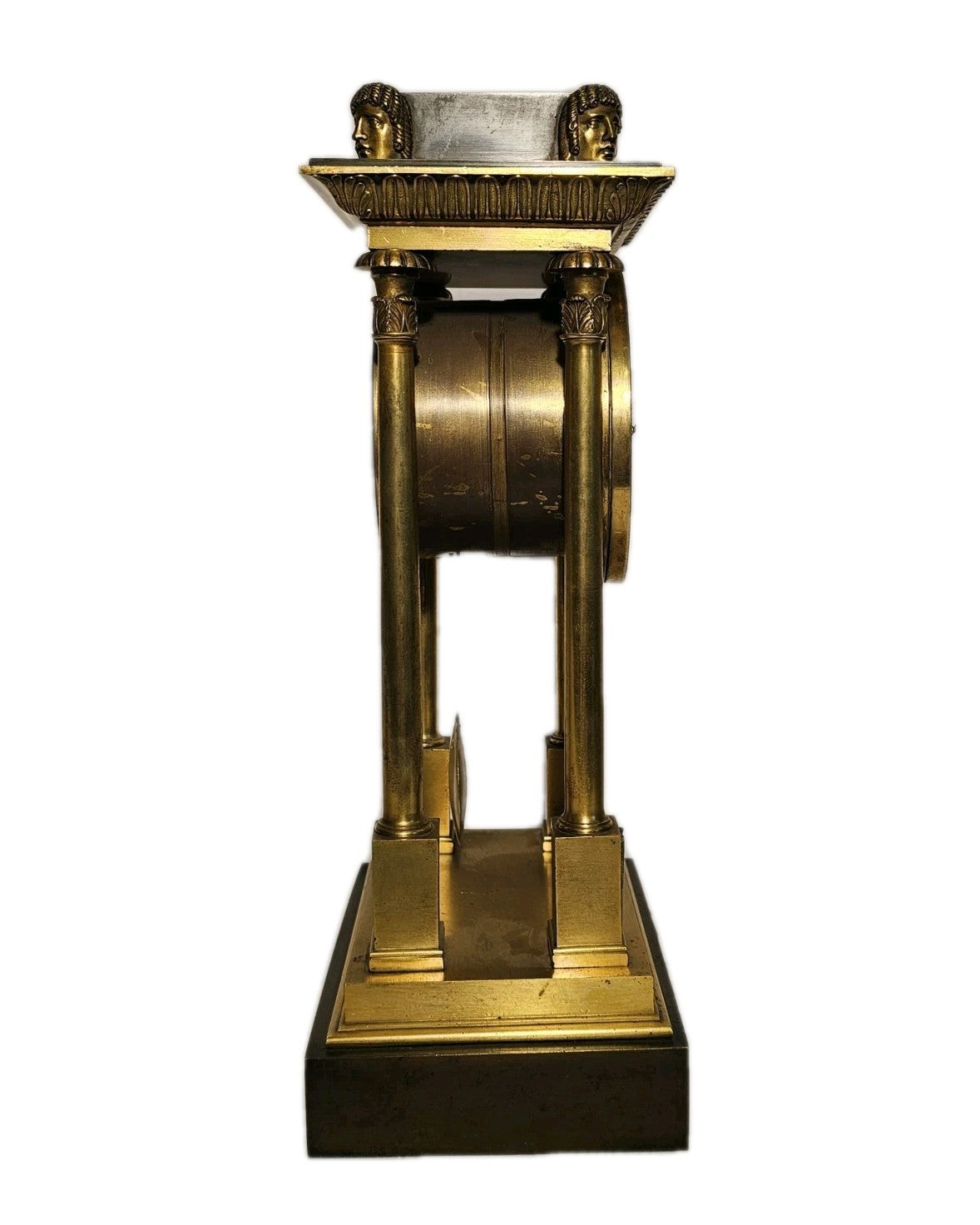 Antique French Brass Egyptian Revival Portico Clock Manière