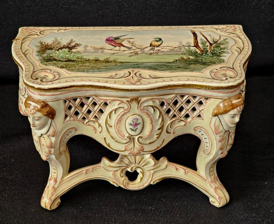 A 19thC French Hand Painted Jewellery Casket Box with Pierced Panels