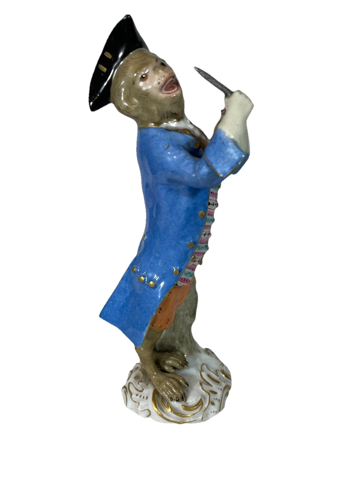 Antique Meissen Porcelain Monkey Band Triangle Player Figurine C1860