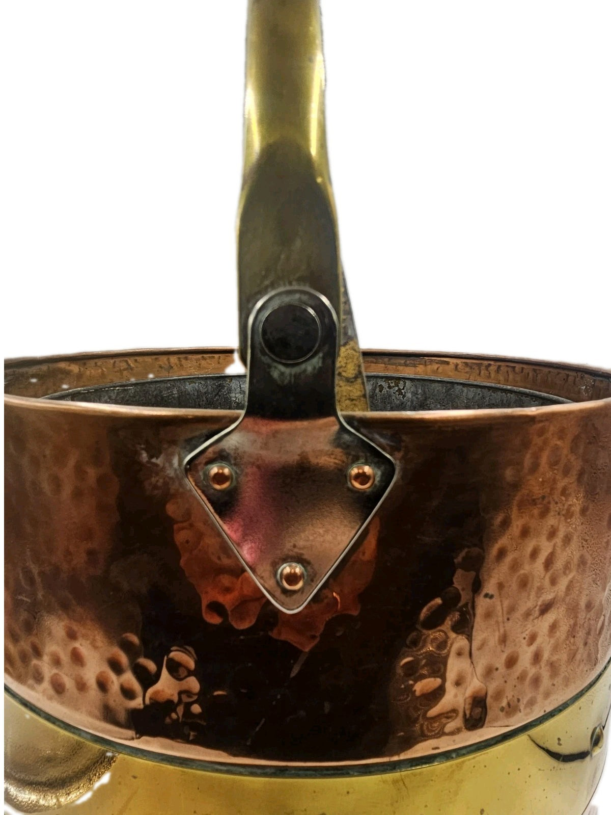 Antique Victorian Hammered Copper Coal Log Bucket Brass Bands