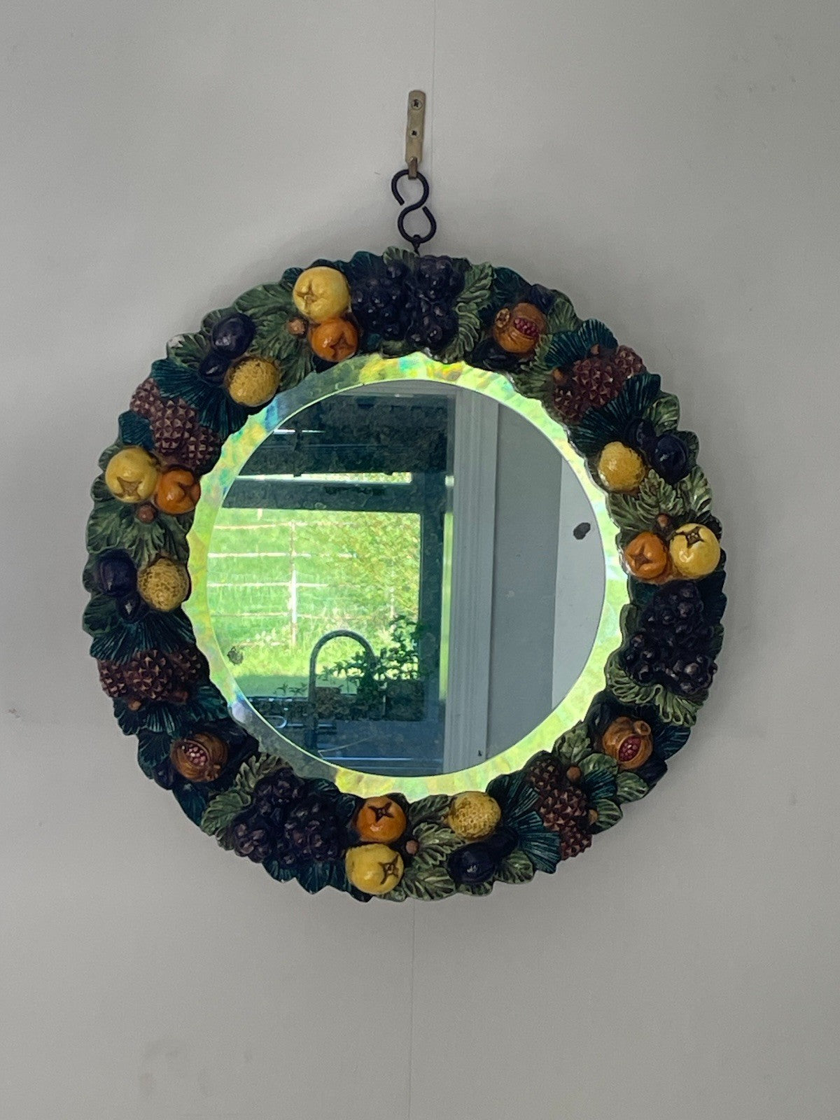 Antique Italian Style Ceramic Fruit Barbola Wall Mirror 42cm