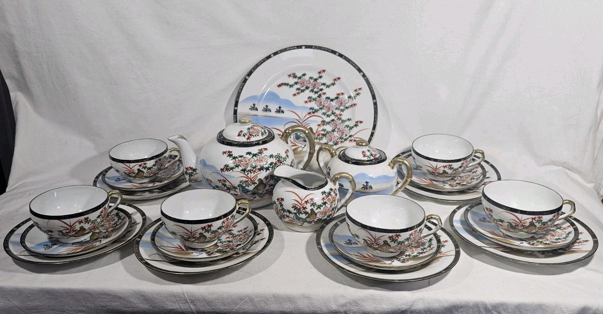 Vintage Japanese Eggshell Porcelain 22 Piece Tea Set Service for Six