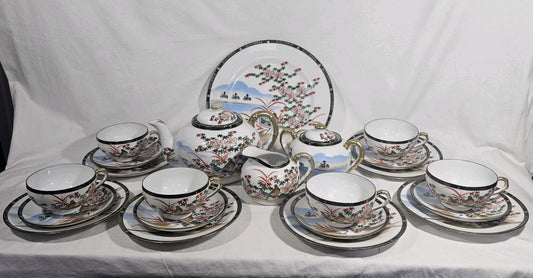 Vintage Japanese Eggshell Porcelain 22 Piece Tea Set Service for Six