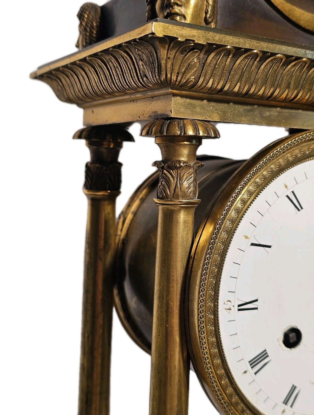 Antique French Brass Egyptian Revival Portico Clock Manière