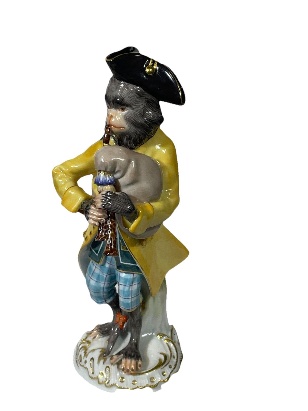 Antique Meissen Porcelain Monkey Band Bagpiper Figurine C1860
