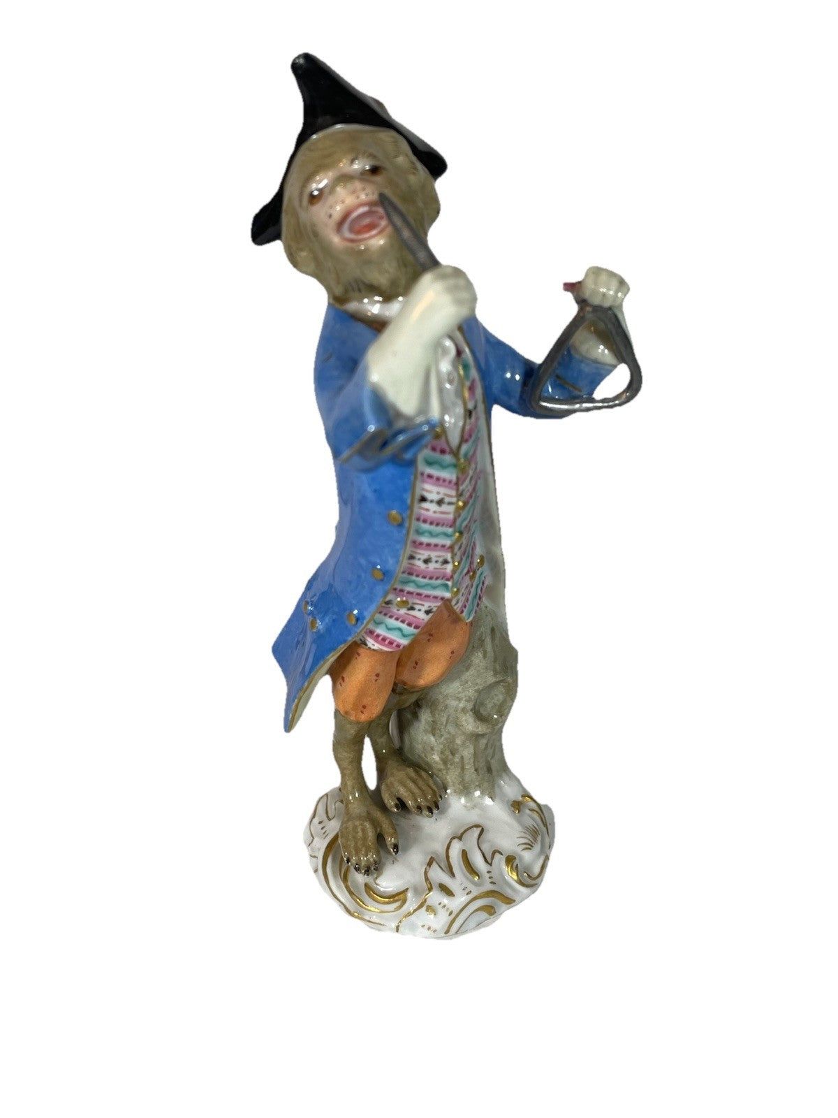 Antique Meissen Porcelain Monkey Band Triangle Player Figurine C1860