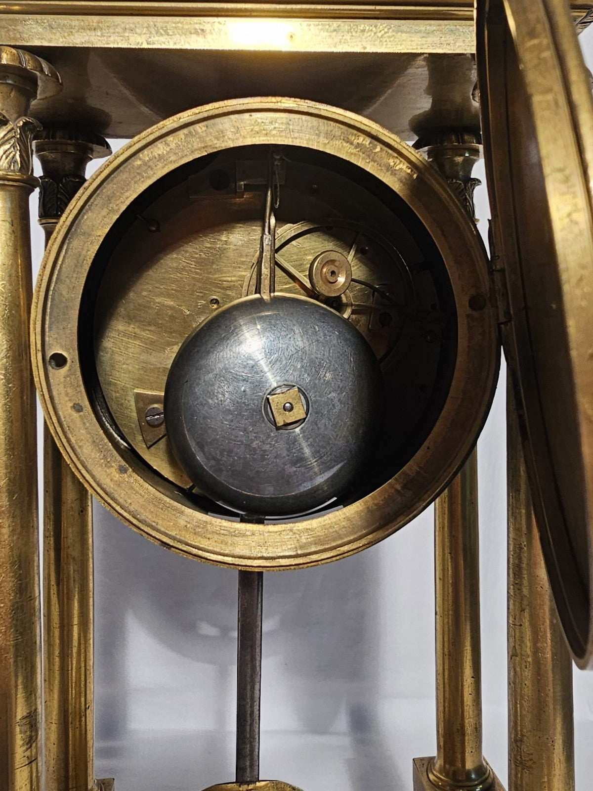 Antique French Brass Egyptian Revival Portico Clock Manière