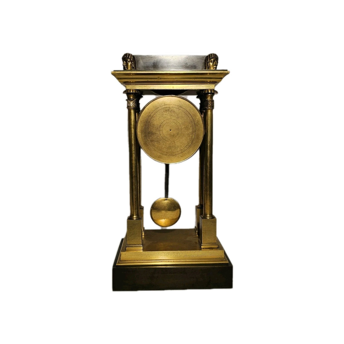 Antique French Brass Egyptian Revival Portico Clock Manière