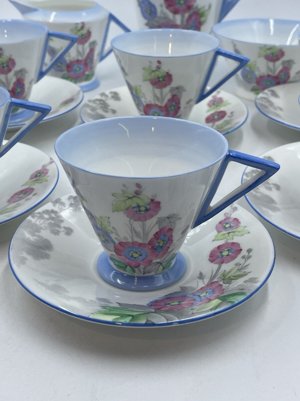 Vintage Shelly Art Deco Bone China Coffee Set Hollyhock Pattern
