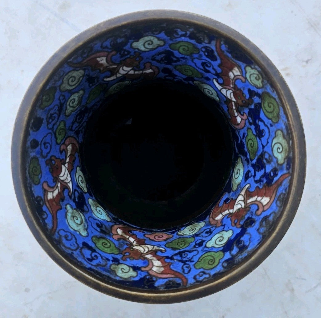 Antique Chinese Cloisonné Enamel Dragon Vase Qing Dynasty 15.4 in