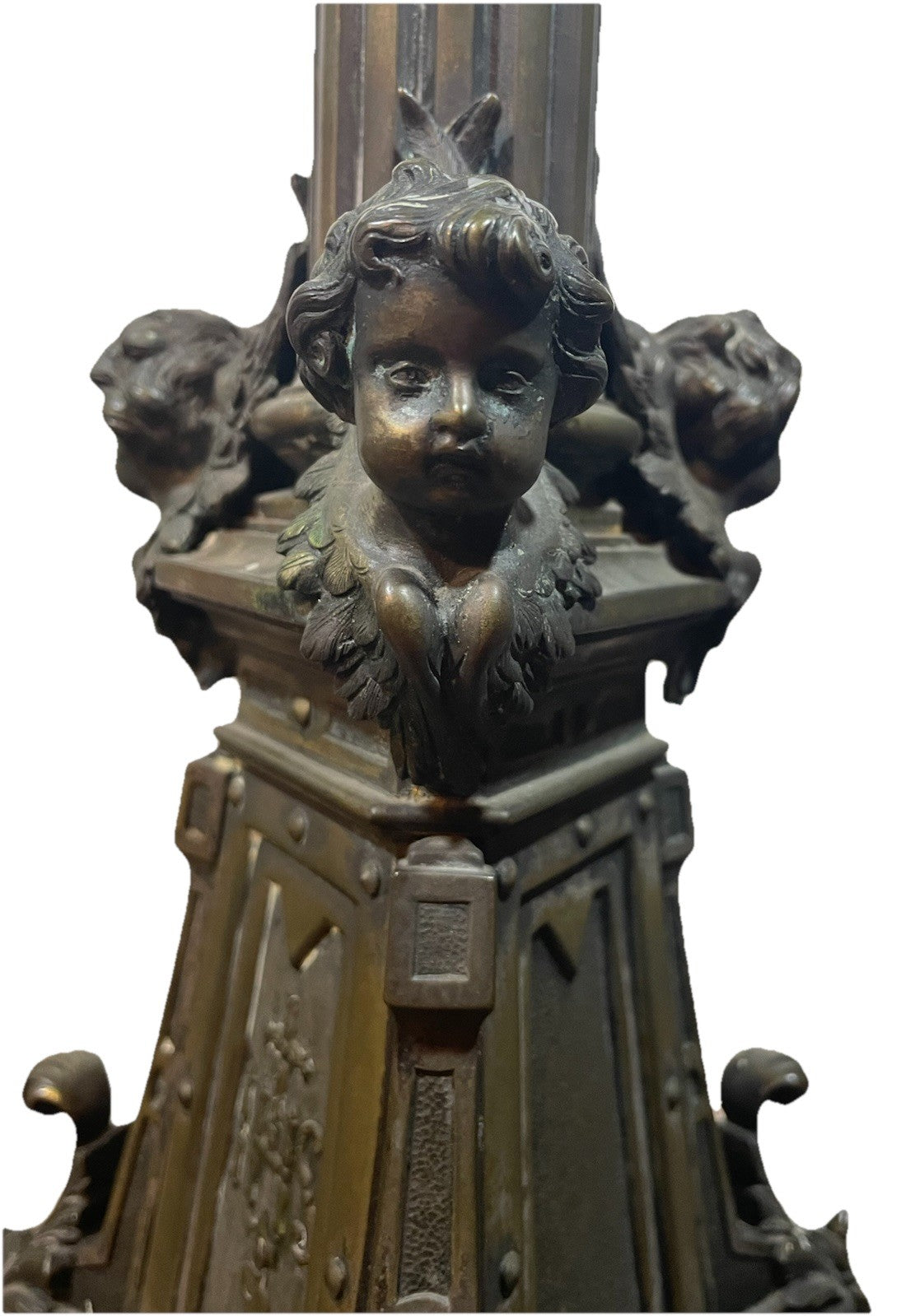 19th Century French Bronze Church Candlesticks Putti Pair