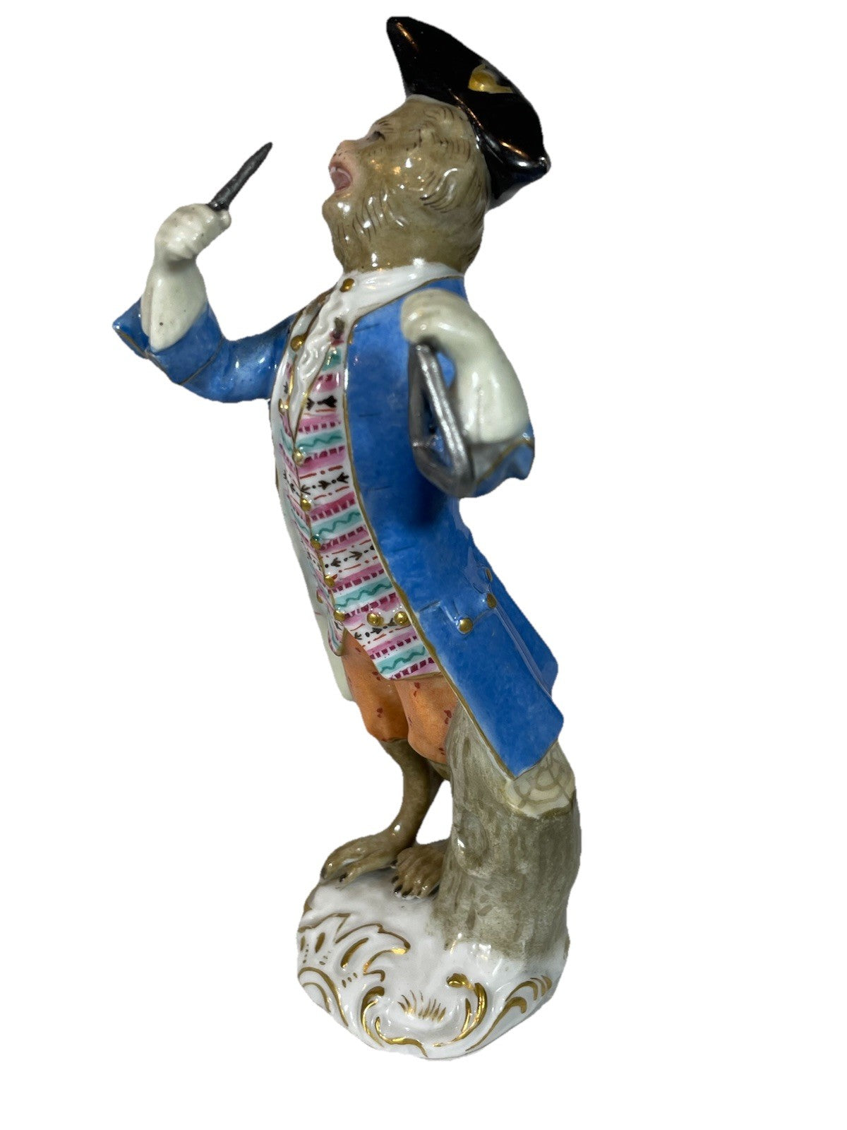 Antique Meissen Porcelain Monkey Band Triangle Player Figurine C1860