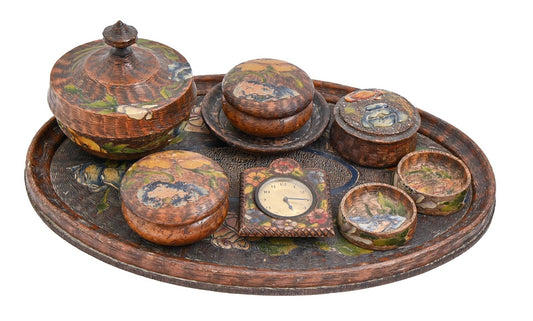 Italian Pokerwork Polychrome Dressing Table Set C1930
