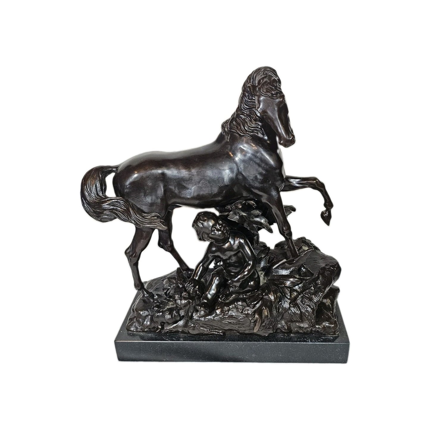 19th Century French Bronze Horse and Cherub Sculpture
