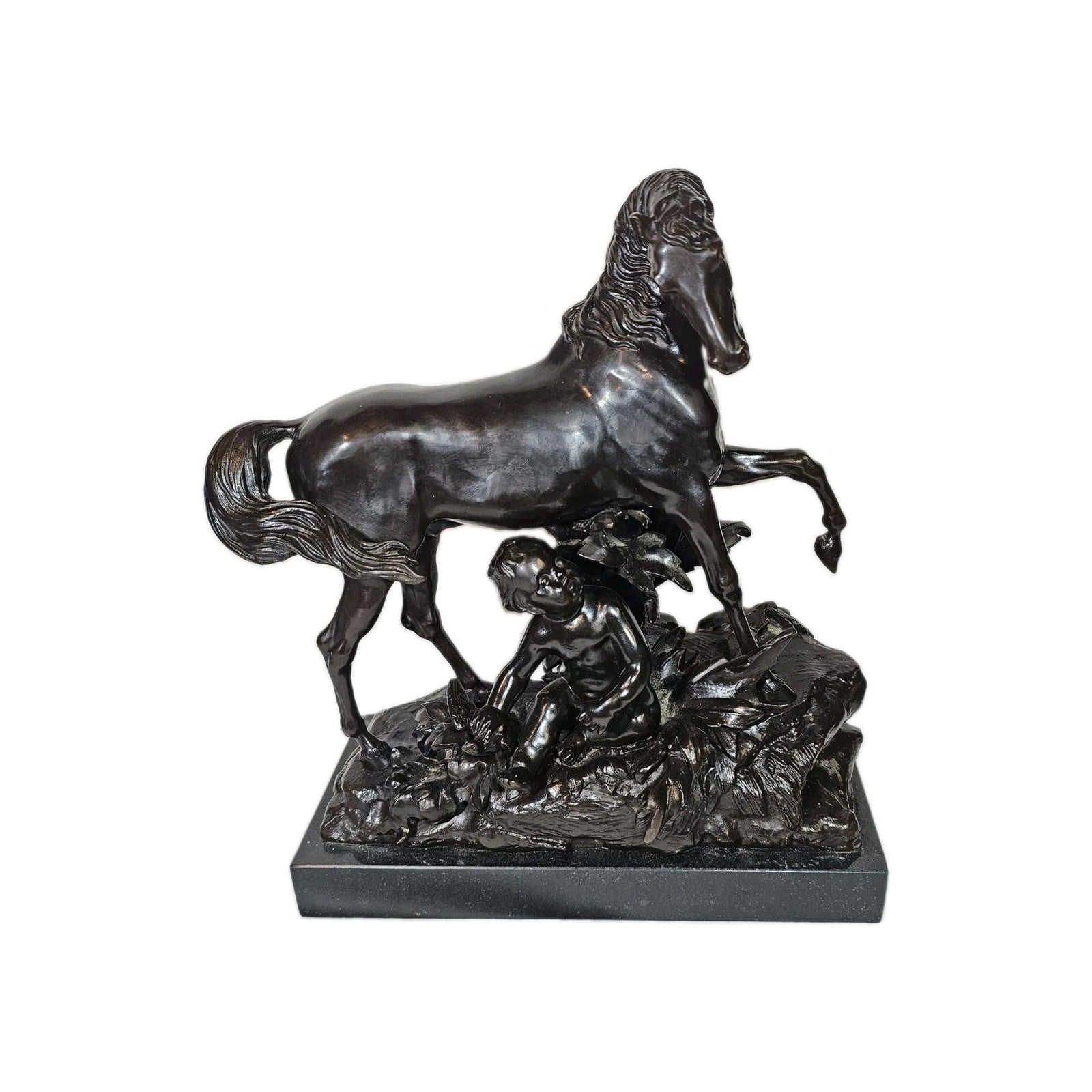 19th Century French Bronze Horse and Cherub Sculpture