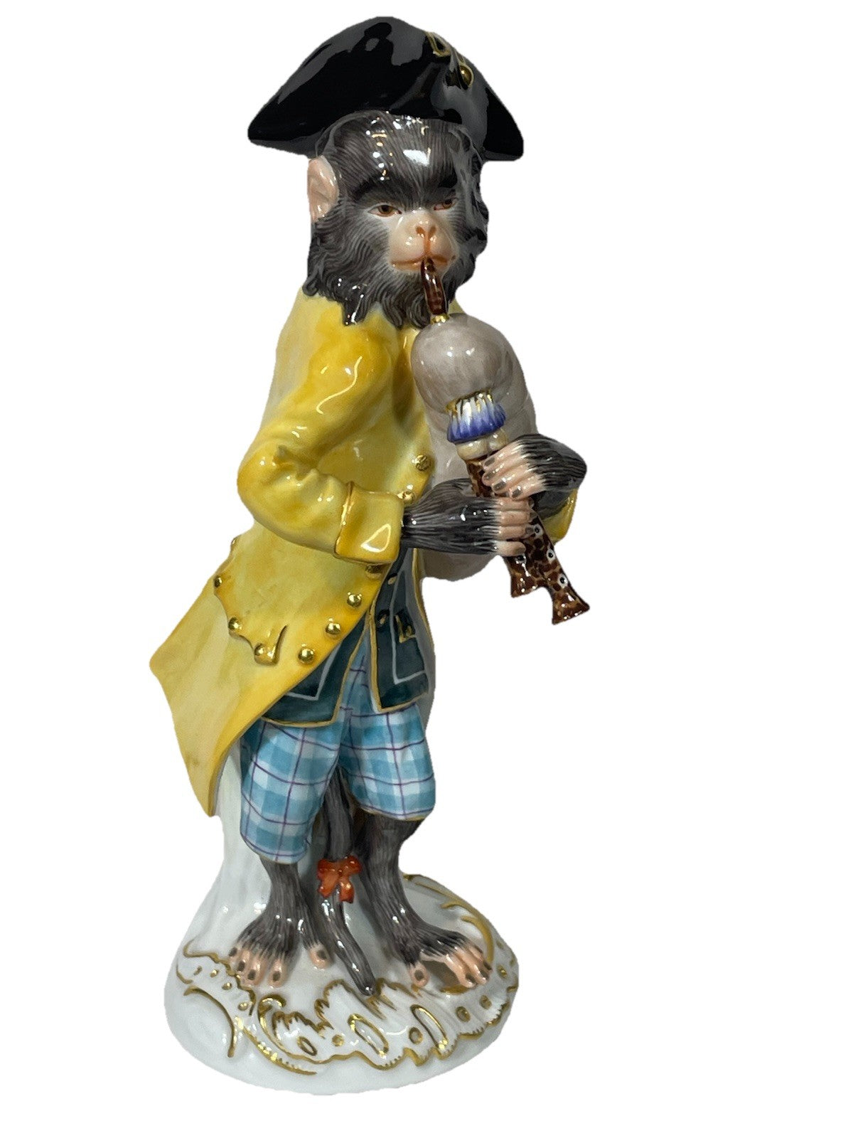Antique Meissen Porcelain Monkey Band Bagpiper Figurine C1860