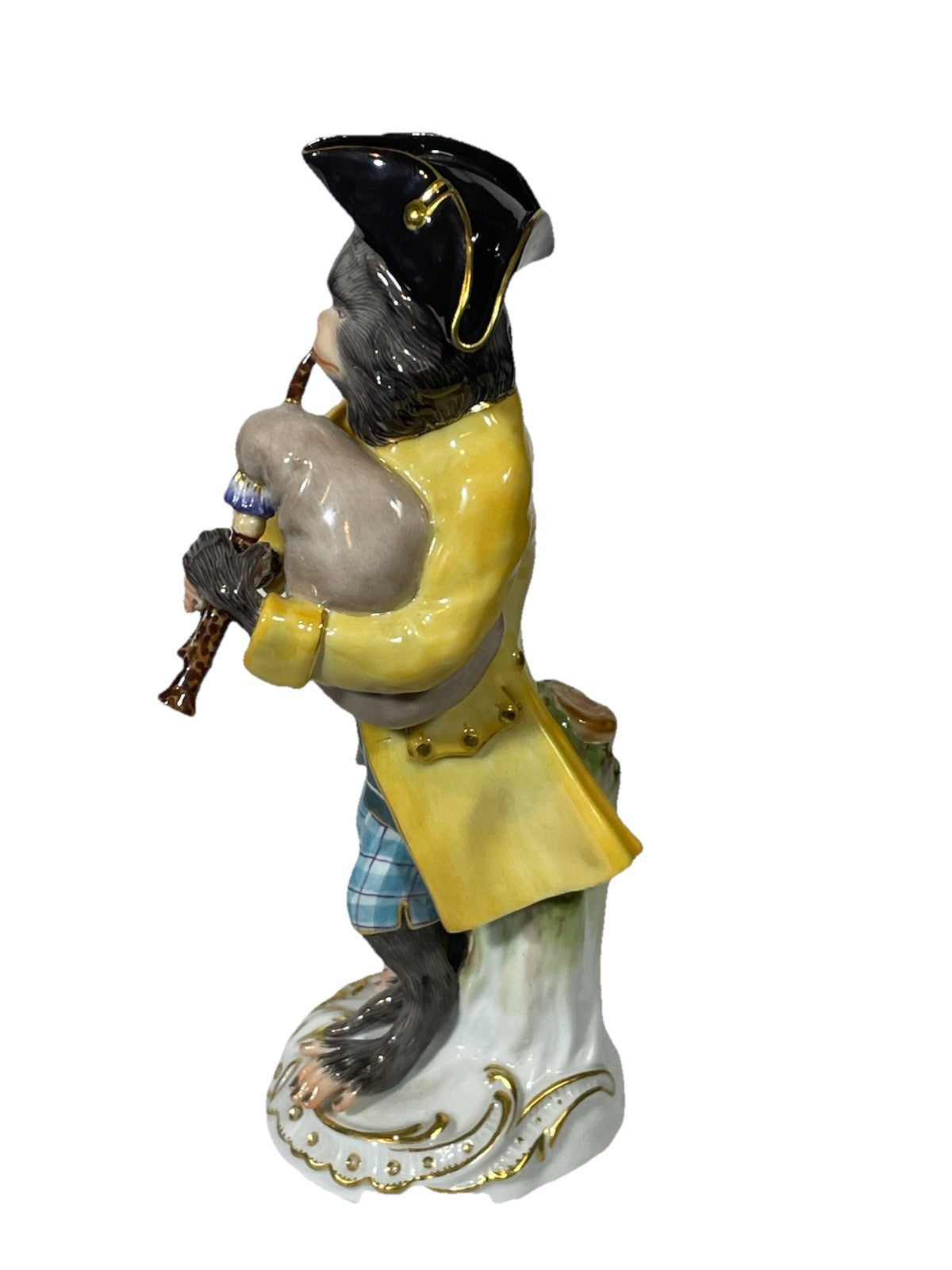 Antique Meissen Porcelain Monkey Band Bagpiper Figurine C1860