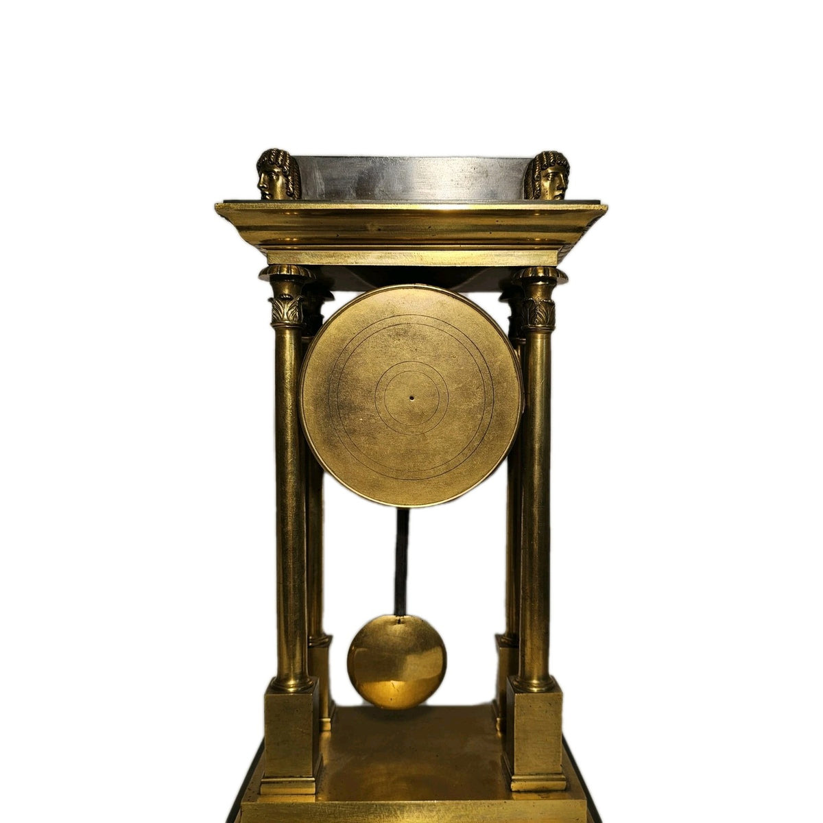 Antique French Brass Egyptian Revival Portico Clock Manière