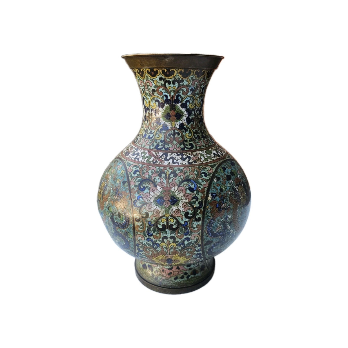 Antique Chinese Cloisonné Enamel Dragon Vase Qing Dynasty 15.4 in