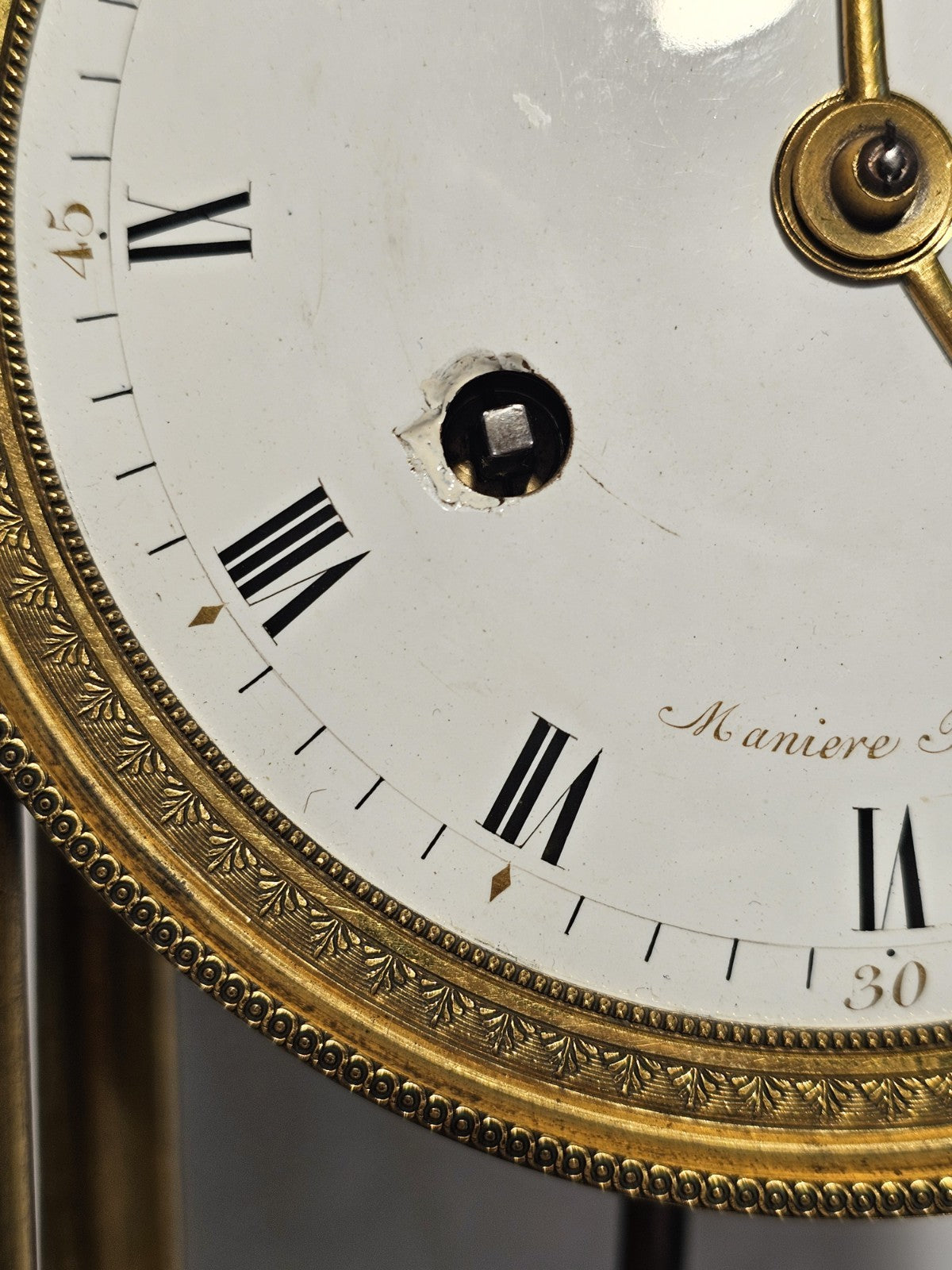 Antique French Brass Egyptian Revival Portico Clock Manière