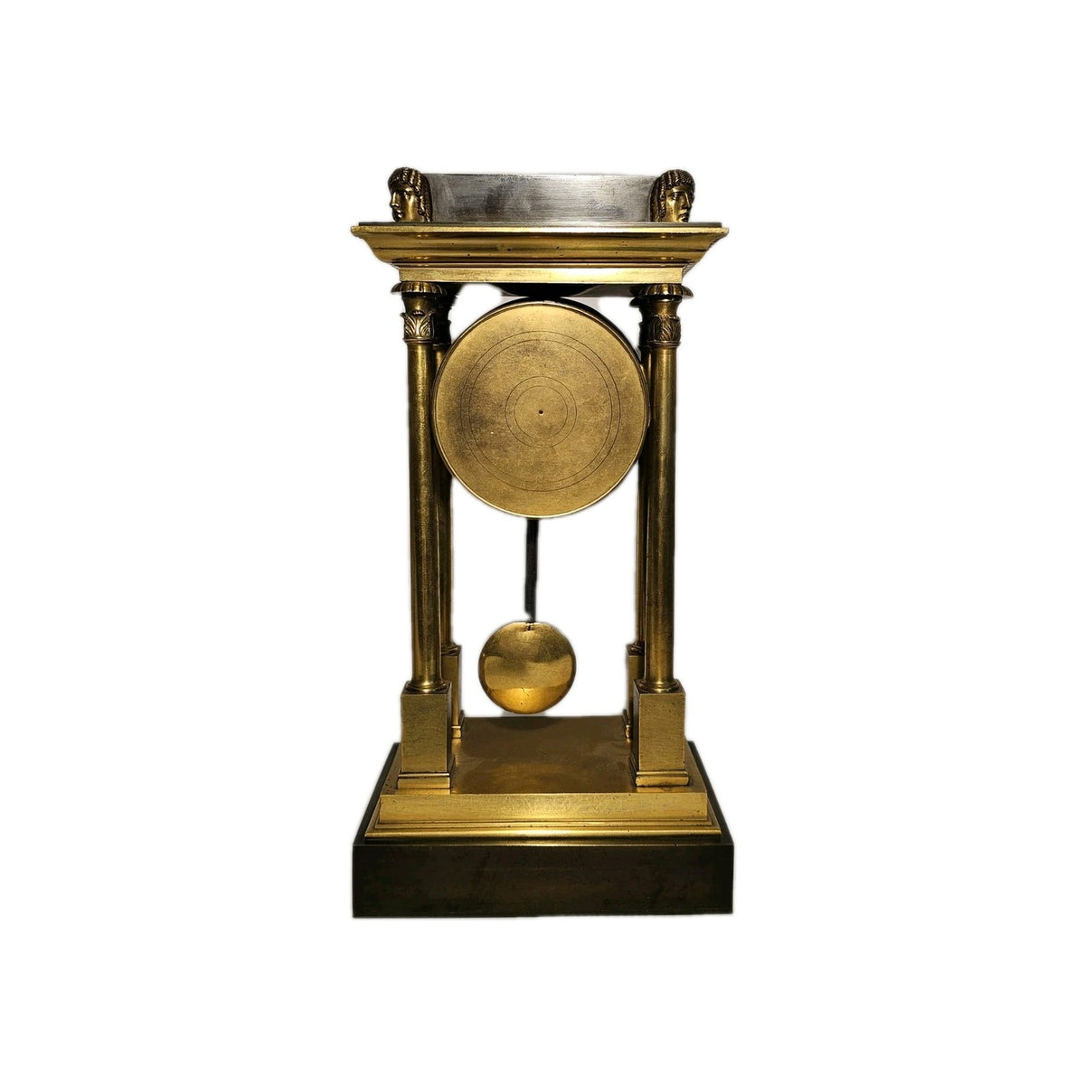 Antique French Brass Egyptian Revival Portico Clock Manière