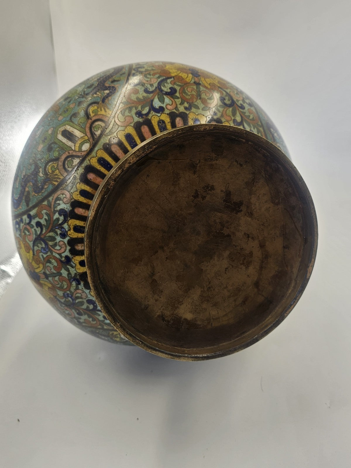 Antique Chinese Cloisonné Enamel Dragon Vase Qing Dynasty 15.4 in