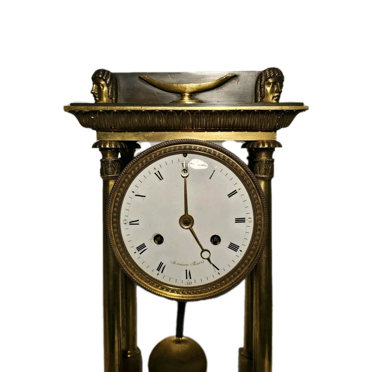 Antique French Brass Egyptian Revival Portico Clock Manière
